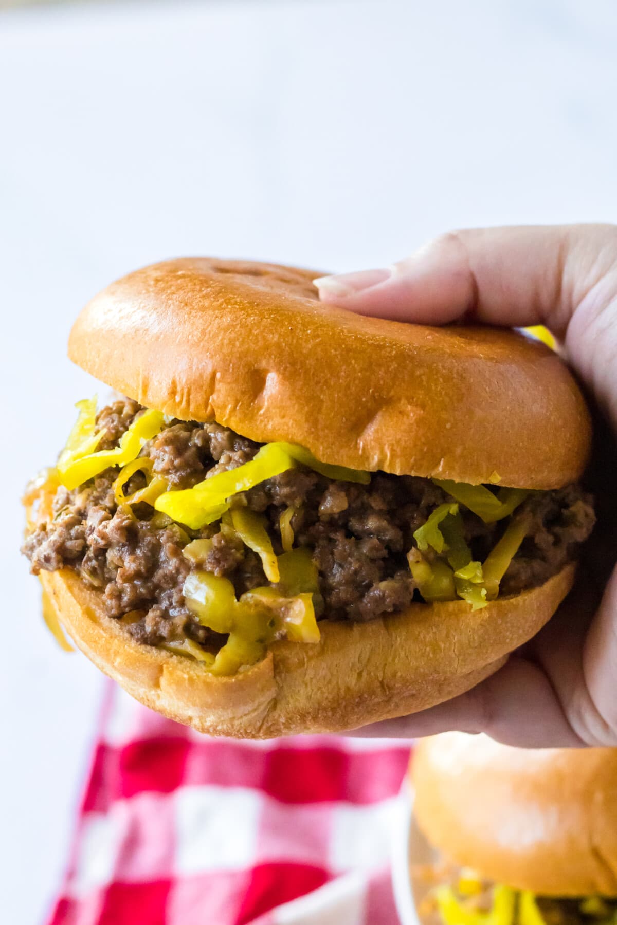 Hand holding Mississippi Sloppy Joes