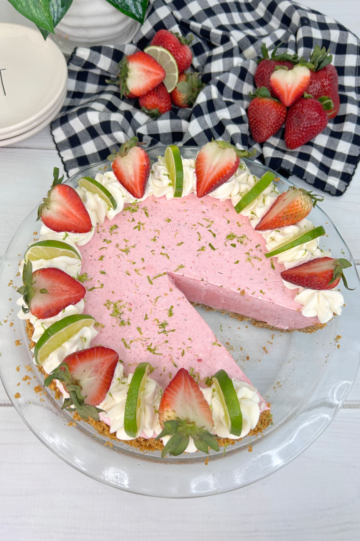 Strawberry Margarita Pie with a slice out