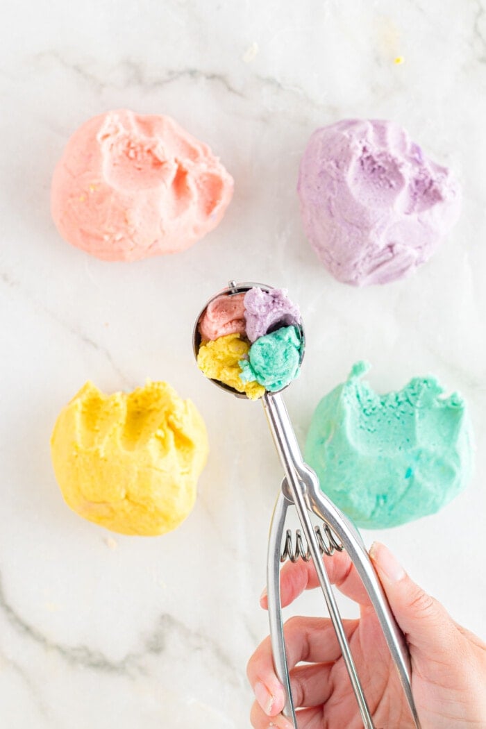 colored sugar cookie dough for unicorn cookies