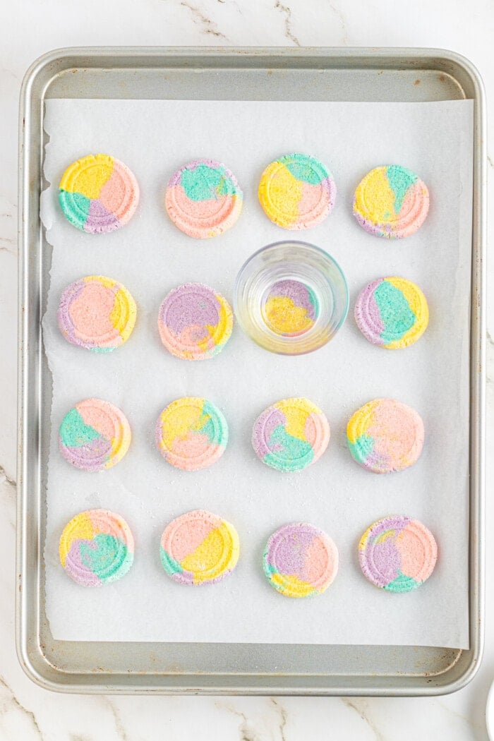 unicorn cookies on baking sheet