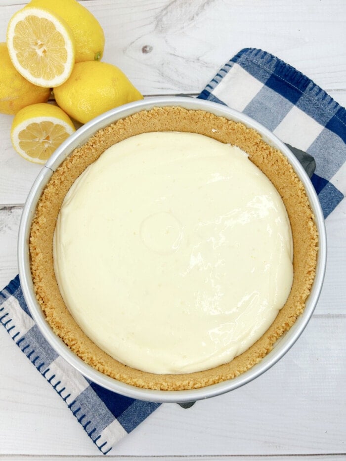 lemon cheesecake filling in a cookie crust