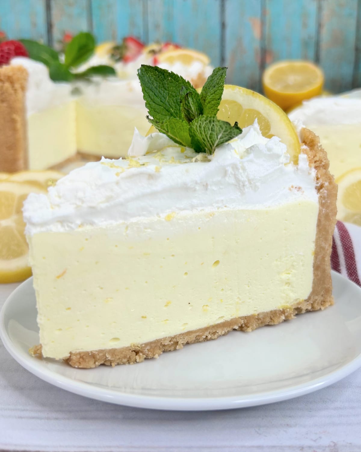 No Bake Lemon Cheesecake slice on a plate