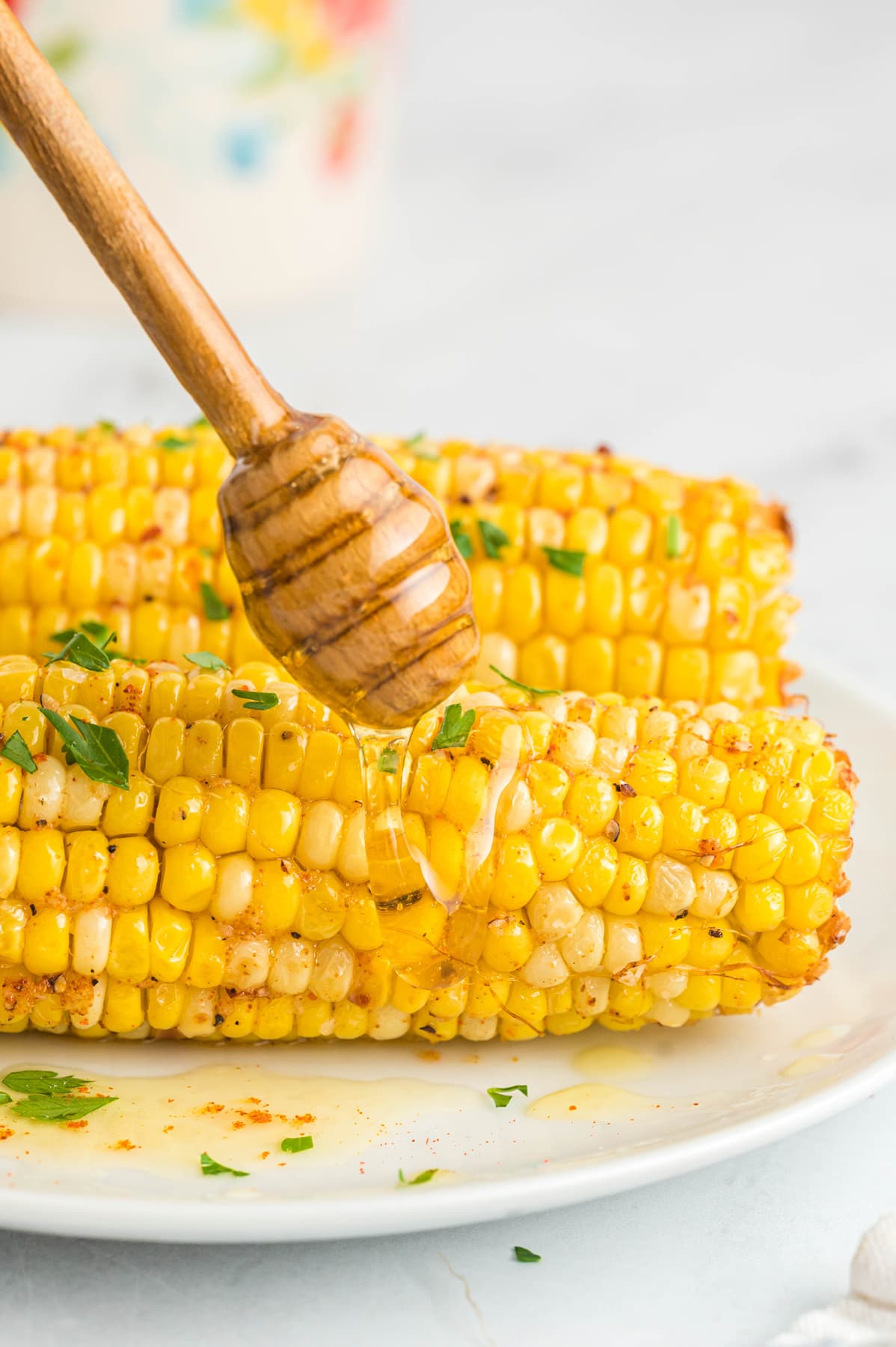 honey drizzled on air fryer corn on the cob