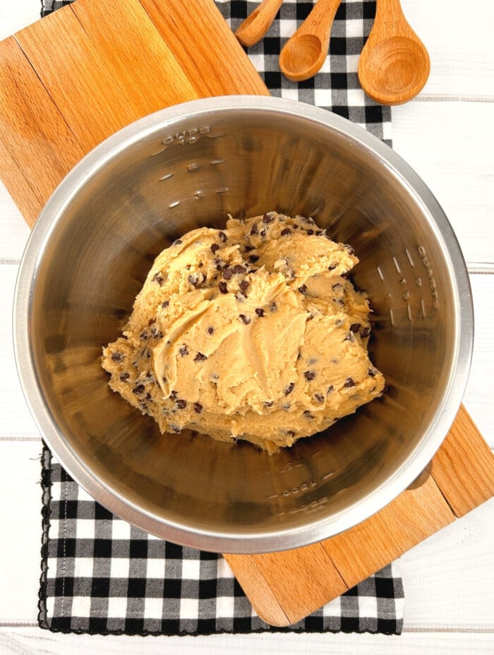 making the chocolate chip cookie dough