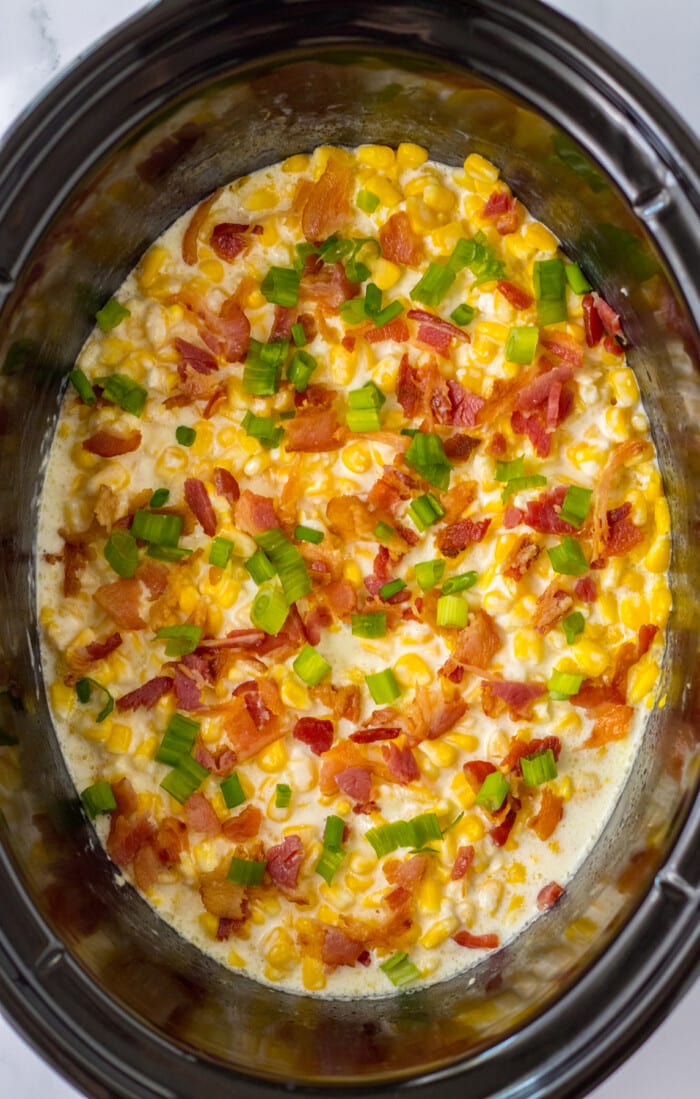 crock pot creamed corn with bacon and green onions