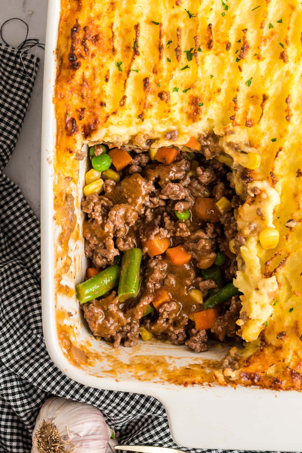 Shepherd's pie with a serving missing