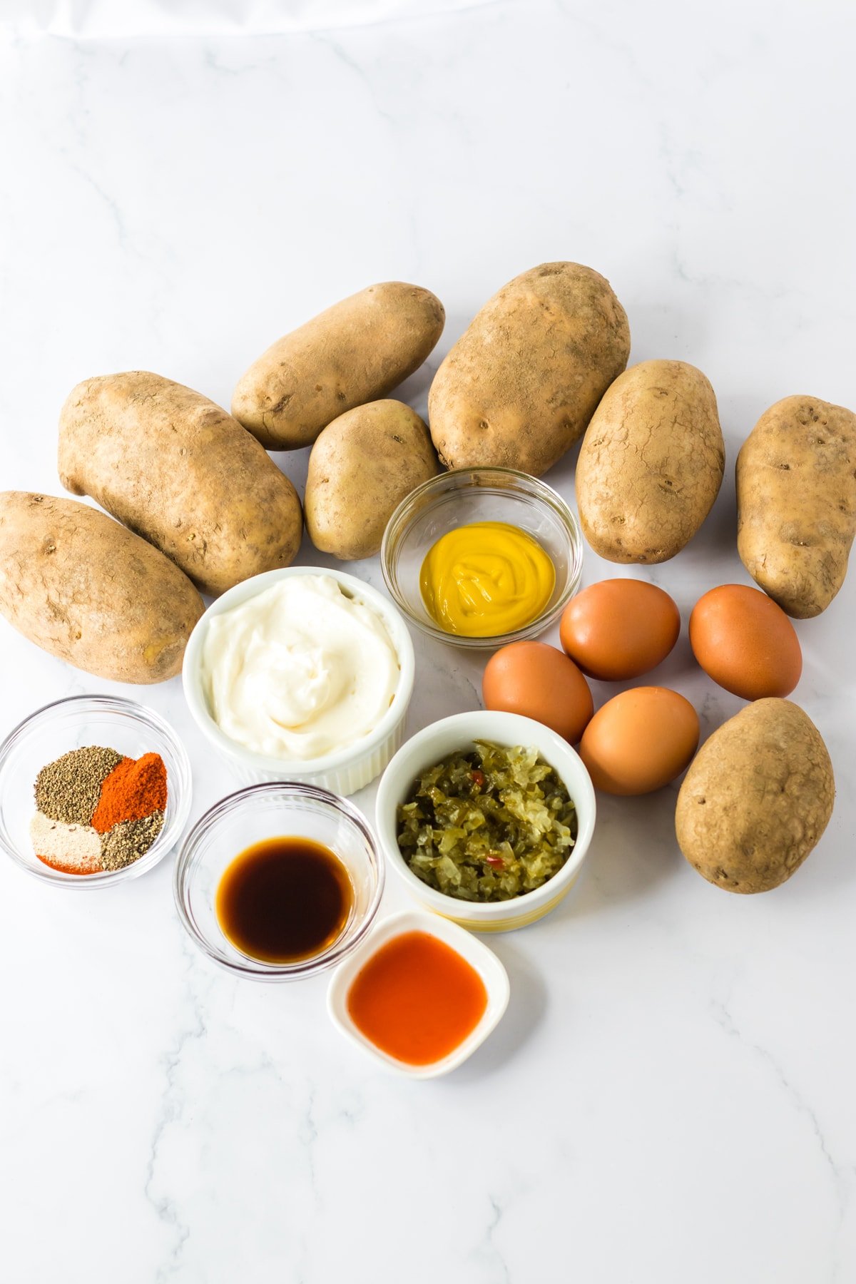 ingredients to make deviled egg potato salad.