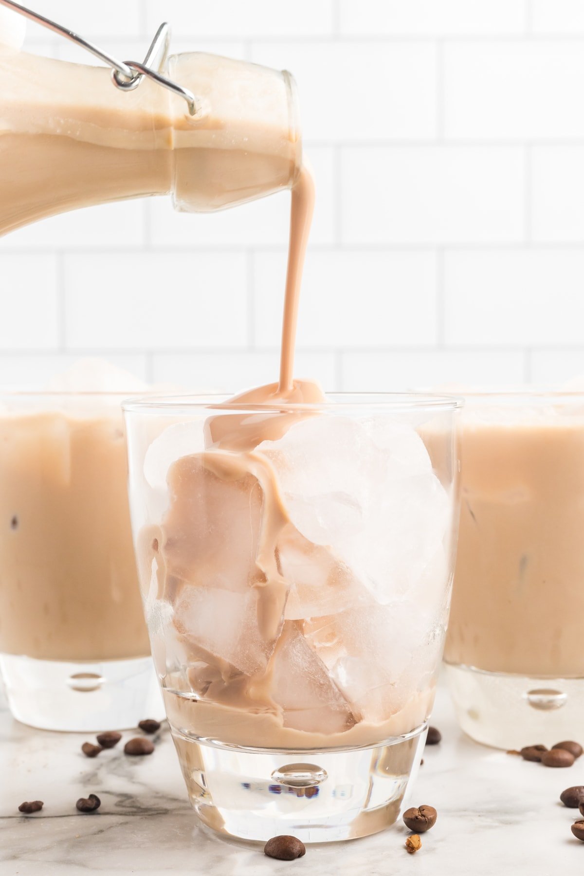 Homemade Baileys being poured over ice