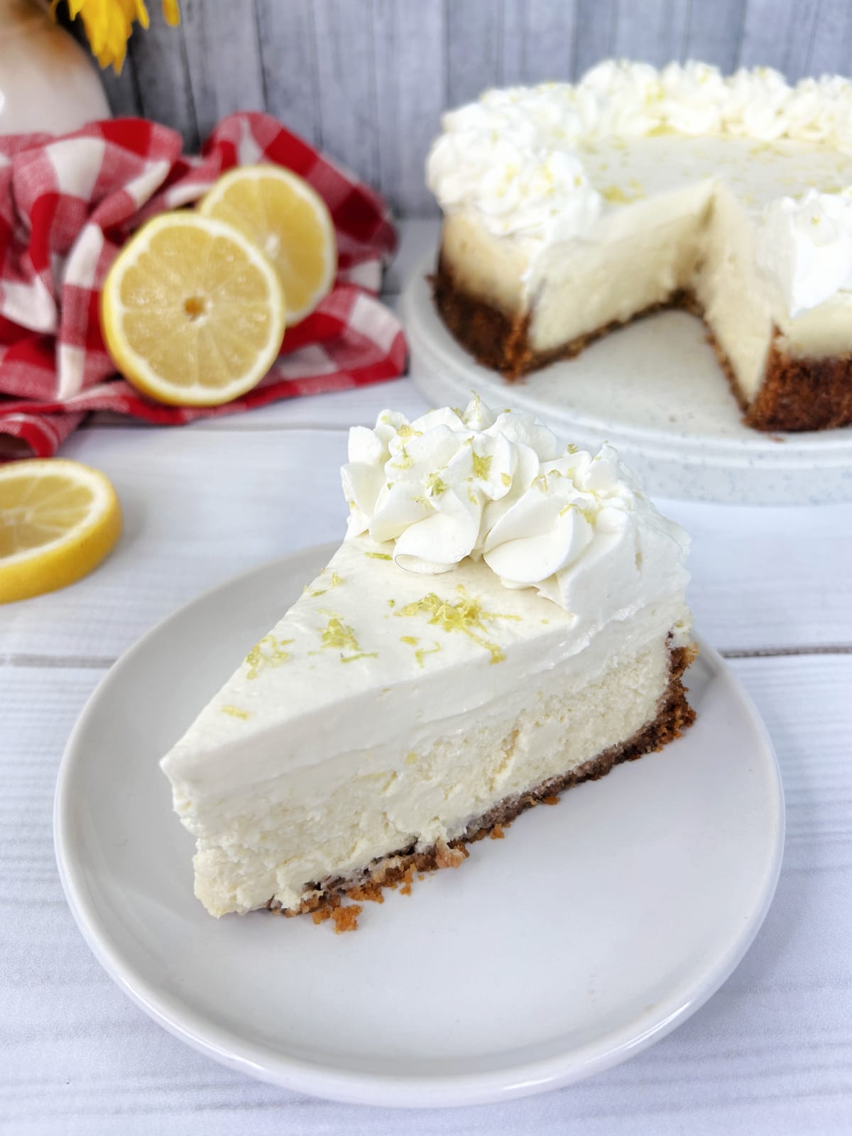 lemon cheesecake on white plate