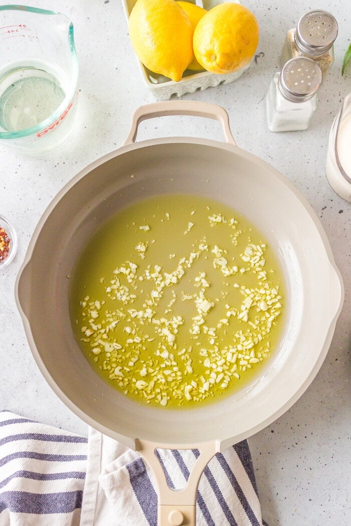 olive oil and garlic in skillet