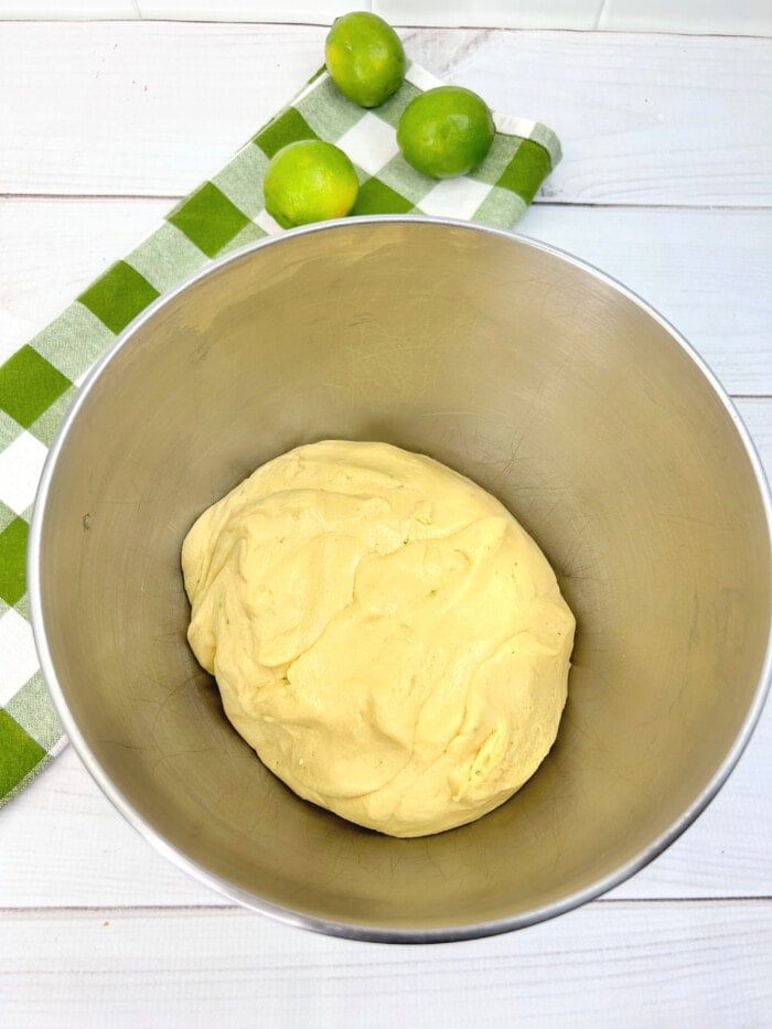 crust dough ball in mixing bowl