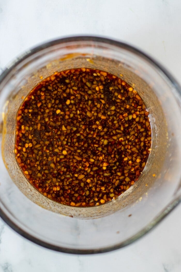 soy sauce and spice mixed in glass bowl