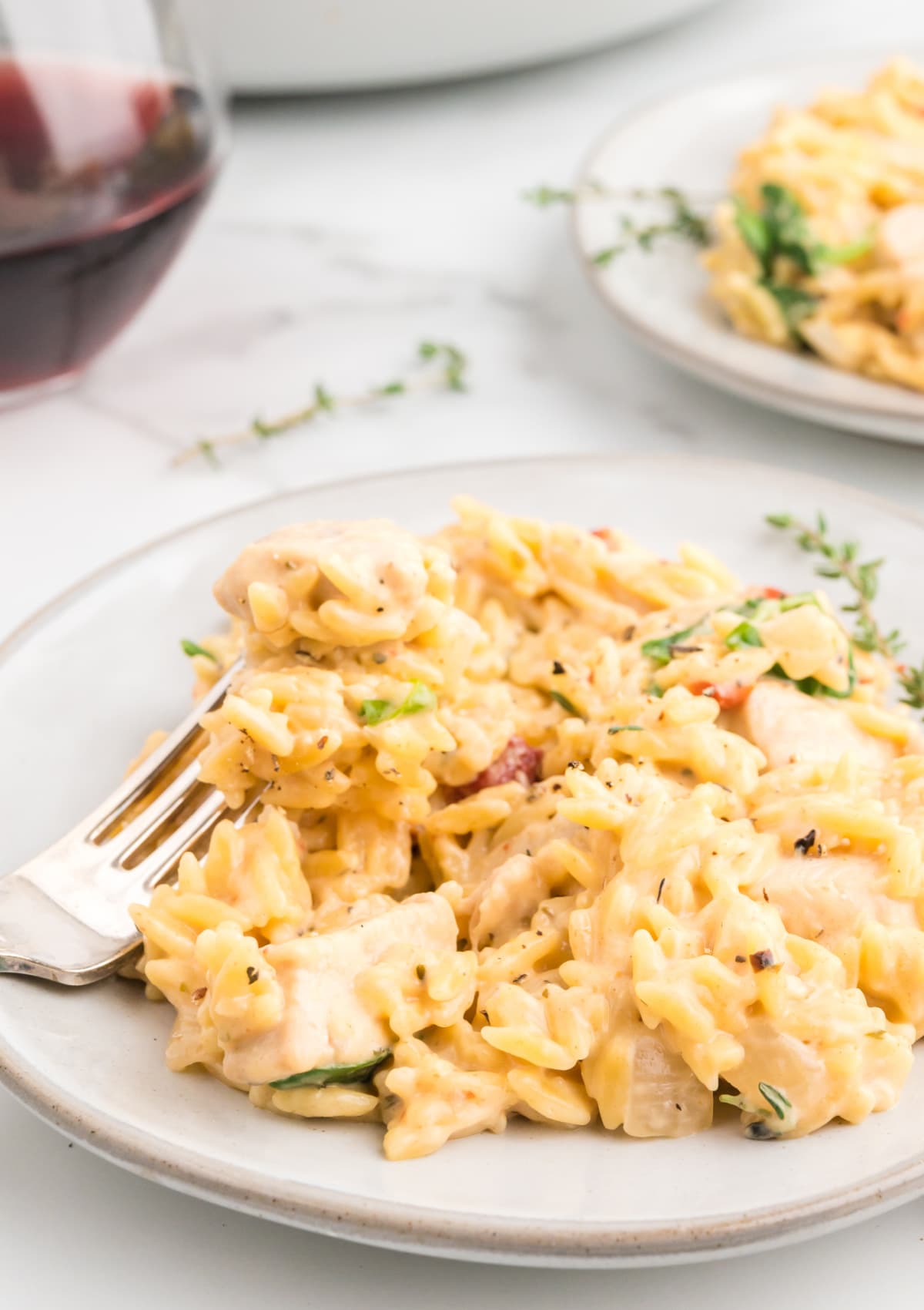 Creamy Chicken Orzo on a plate