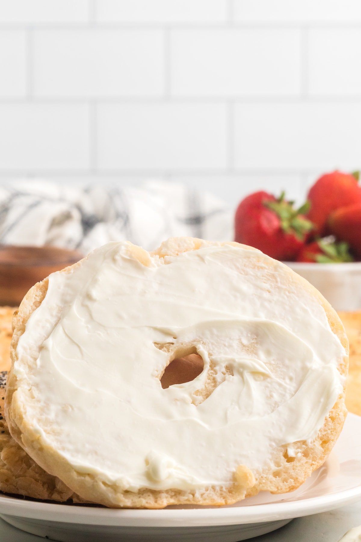 Cream cheese on a 2 ingredient Greek yogurt bagel