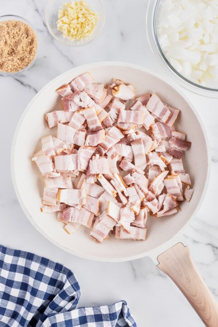 bacon cut up in skillet