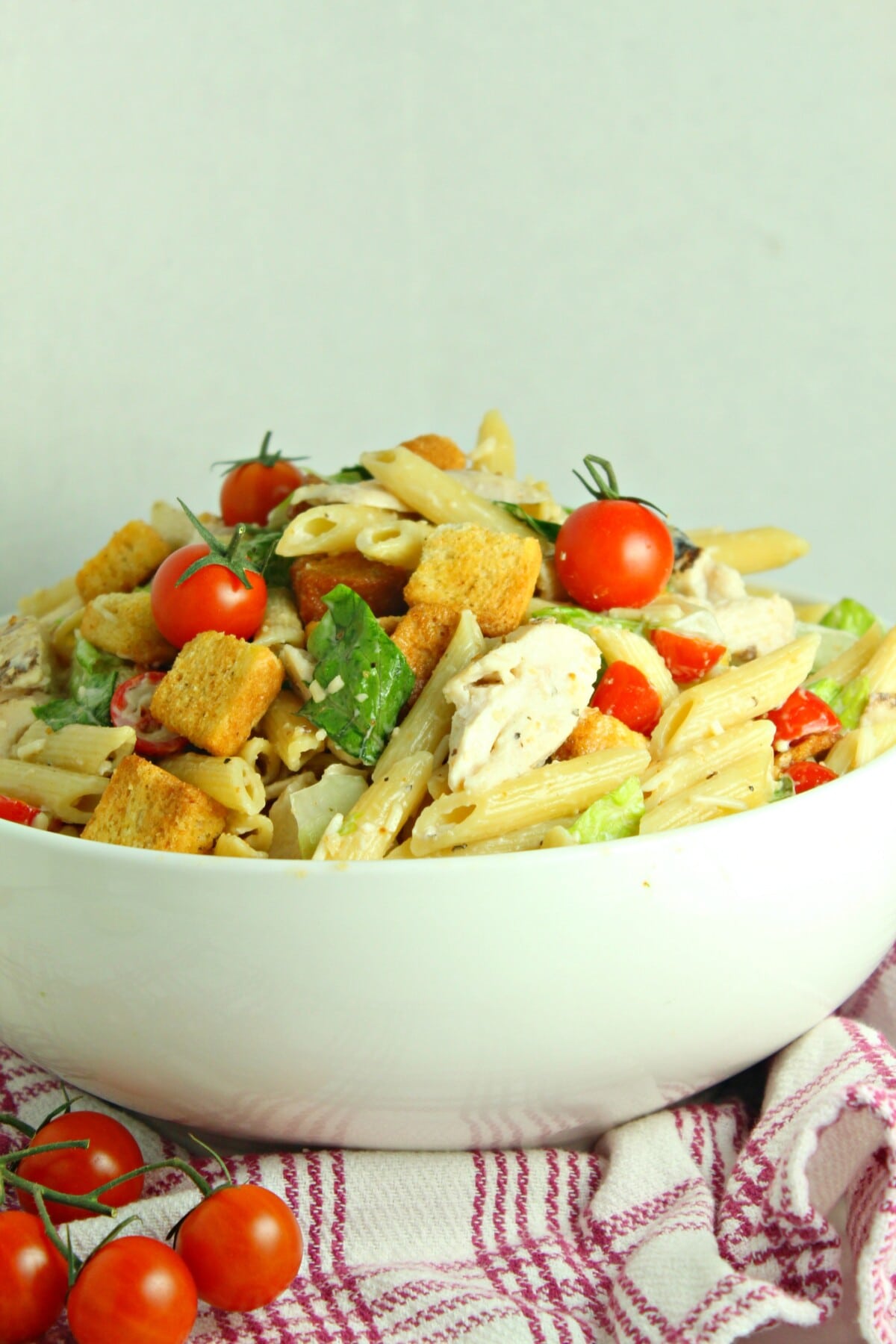 Grilled Chicken Caesar Pasta Salad in a bowl