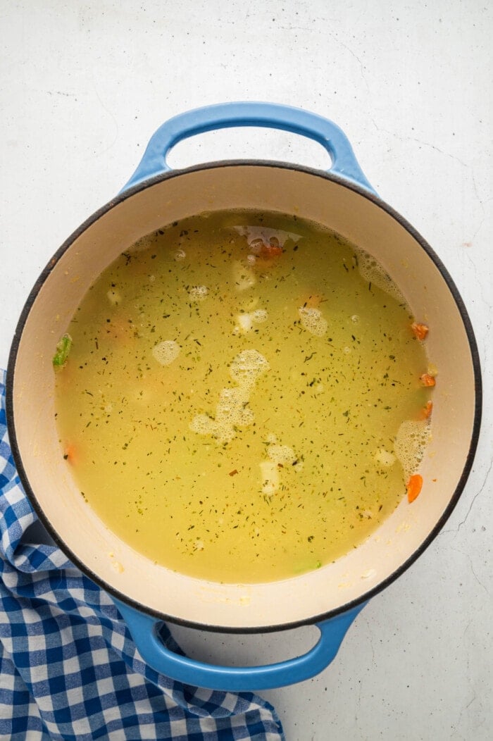 chicken broth with vegetables in pot