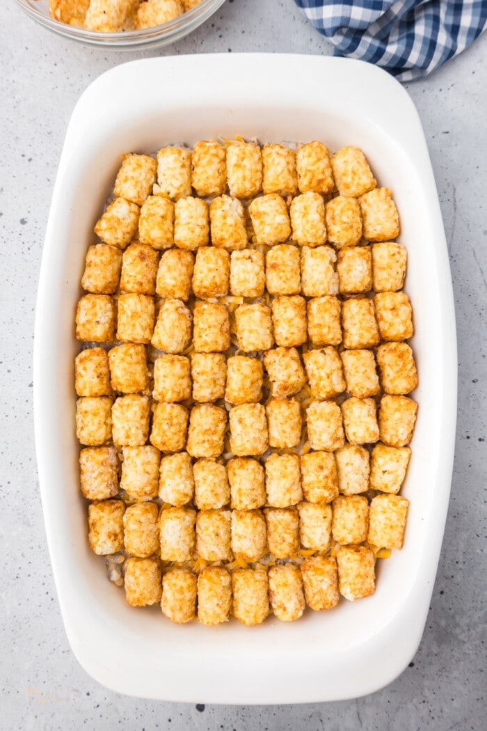 tater tots on top of cowboy casserole