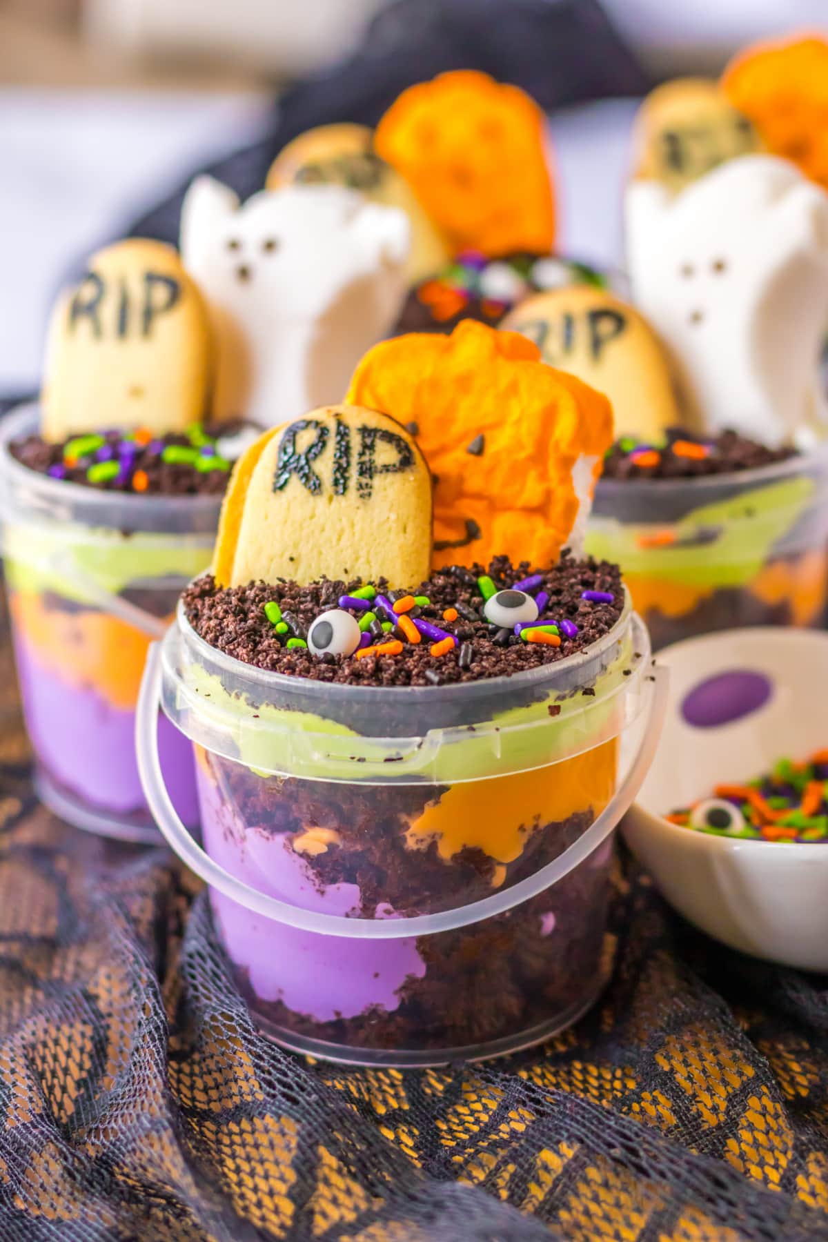 graveyard pudding in cups with sprinkles