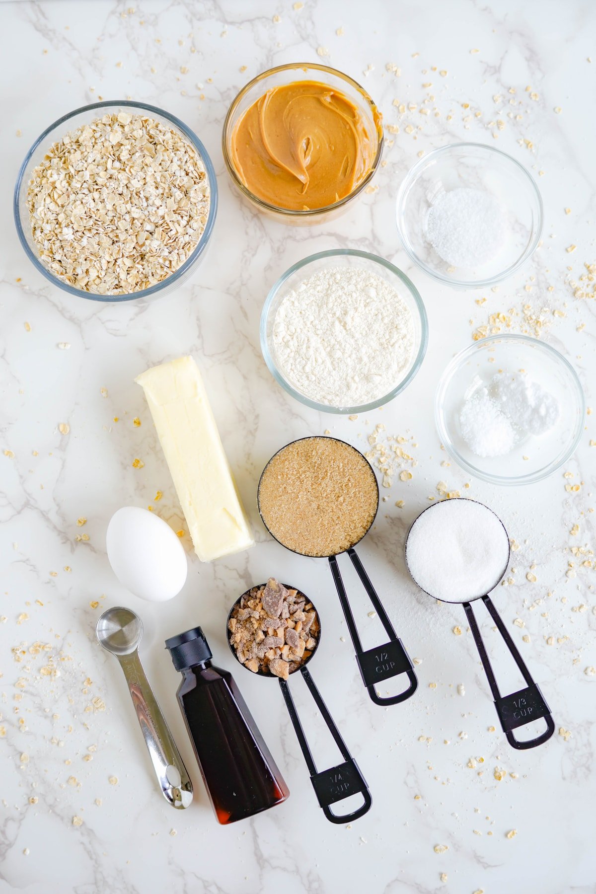 ingredients needed to make peanut butter oatmeal cookies