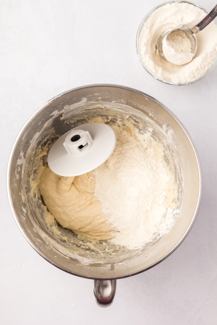 bread with flour in mixing bowl