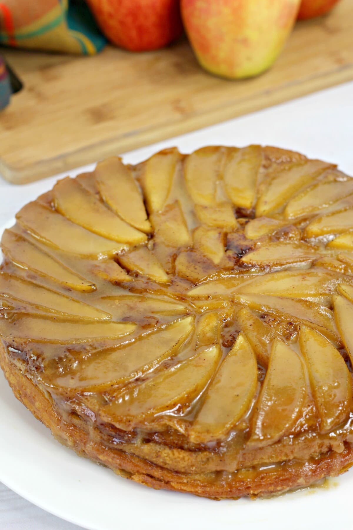 Apple Upside Down Cake on a white plate