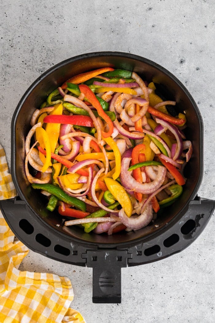 peppers and onions in an air fryer