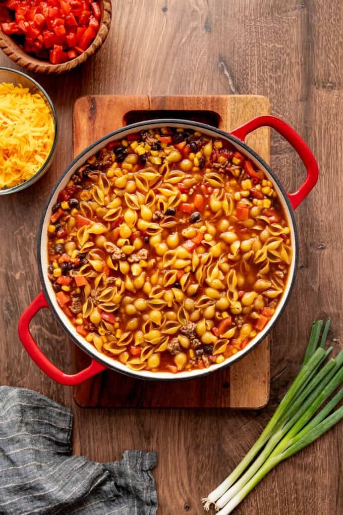 Pasta cooking in the mixture