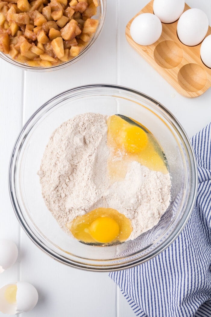 eggs in bowl with cake mix