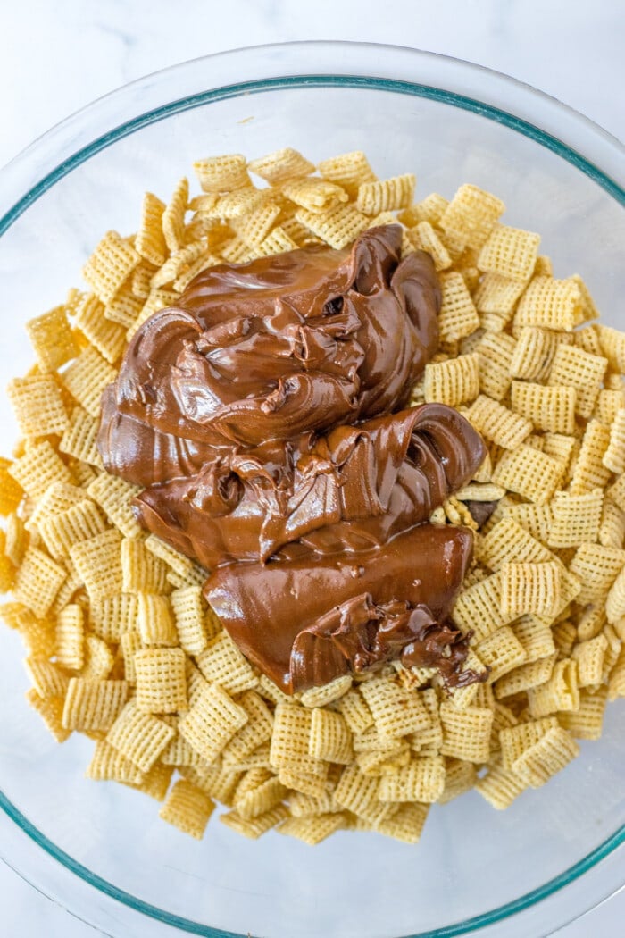 chex cereal with melted chocolate