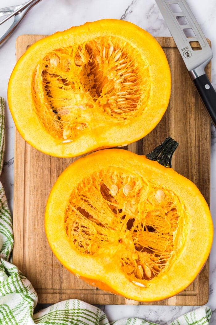 A pumpkin cut in half