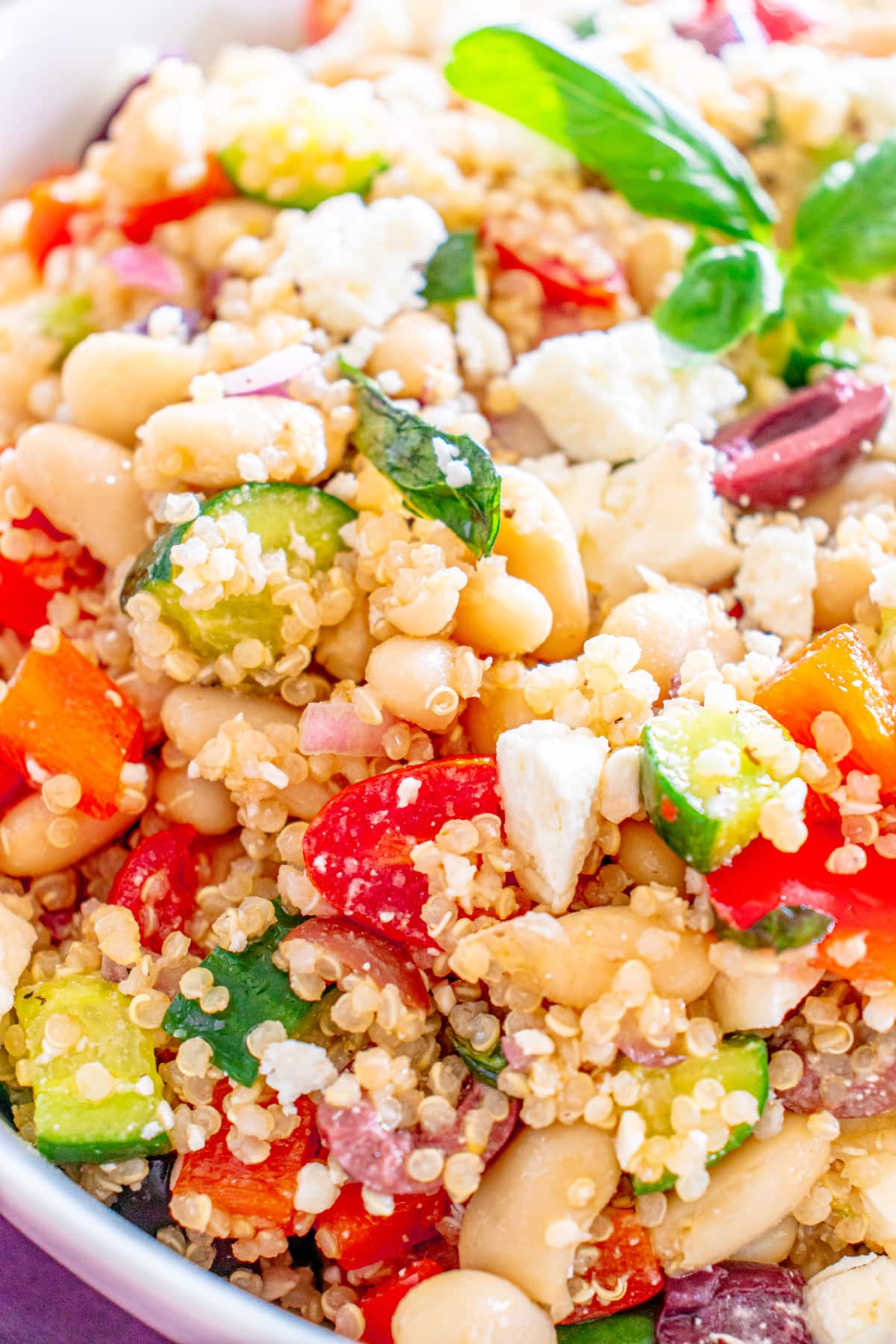 close up photo of Mediterranean quinoa salad