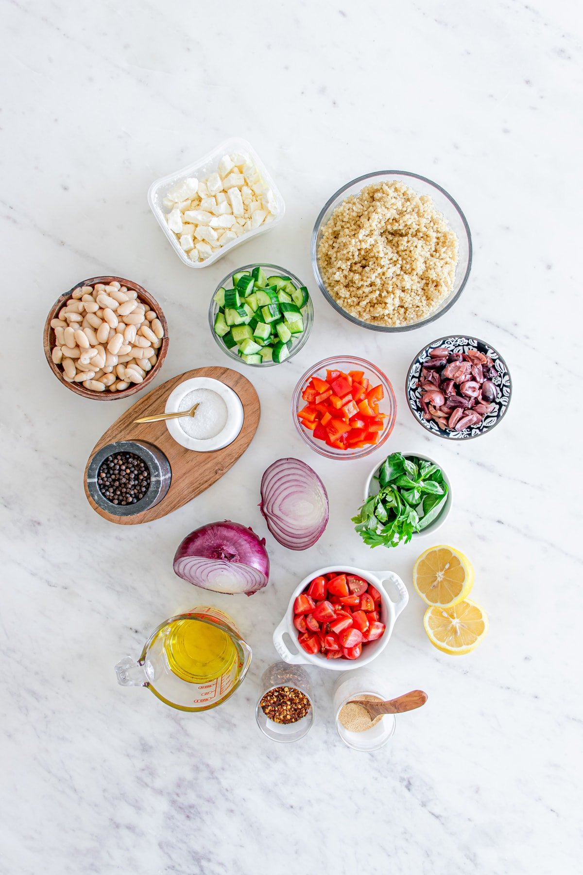 ingredients needed to make Mediterranean quinoa salad