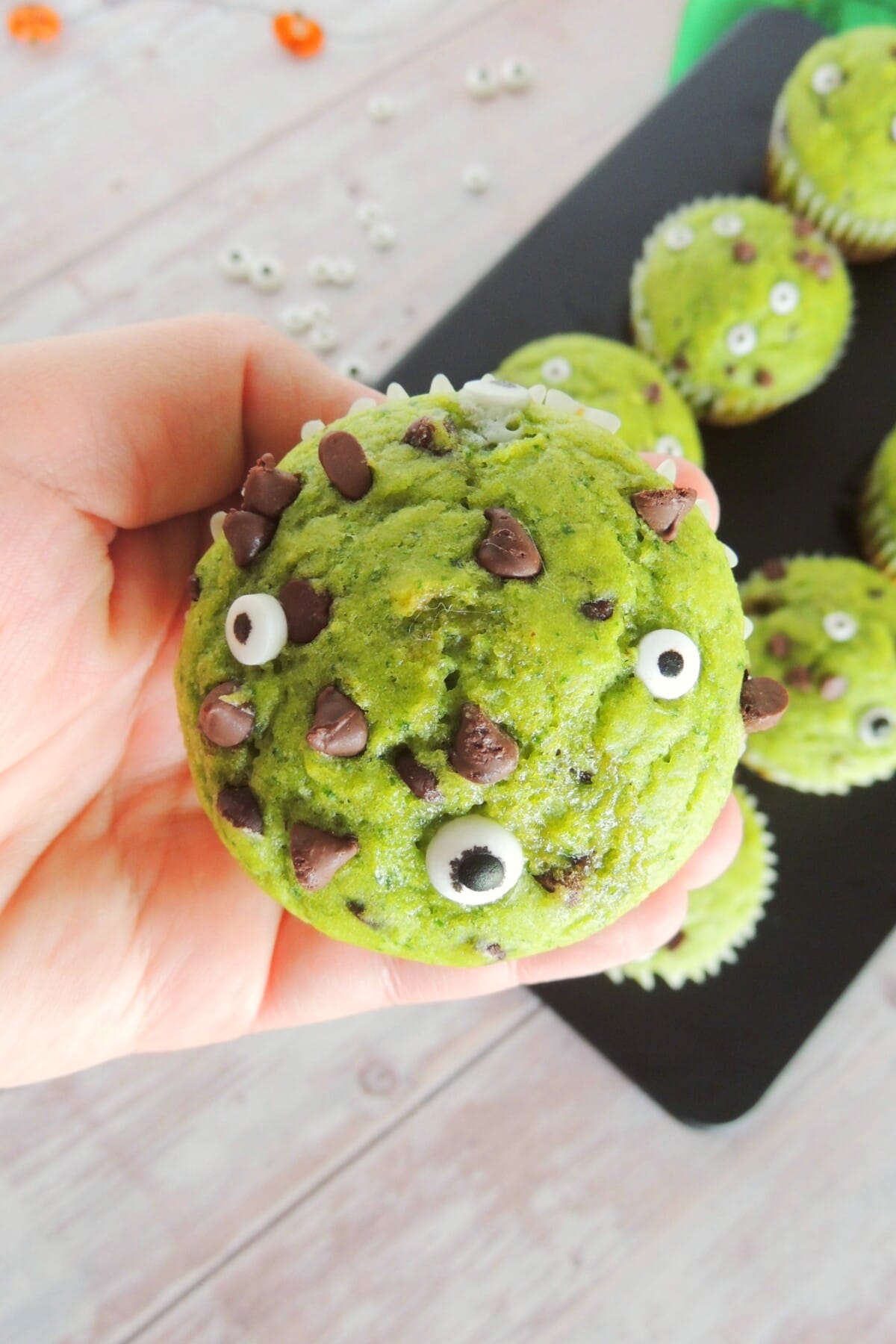 Spinach monster muffin in someone's hand
