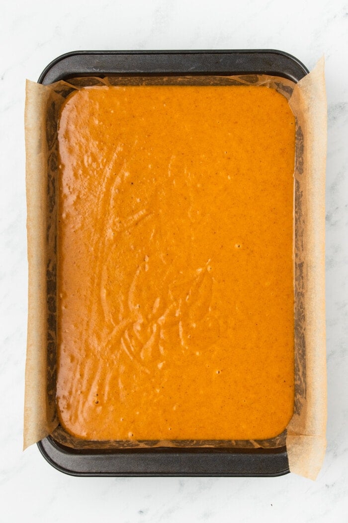 pumpkin sheet cake in pan