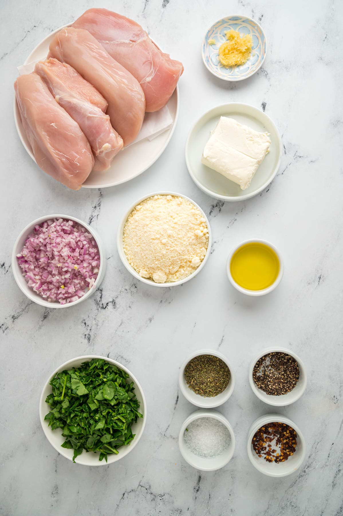 Stuffed chicken breast with spinach ingredients