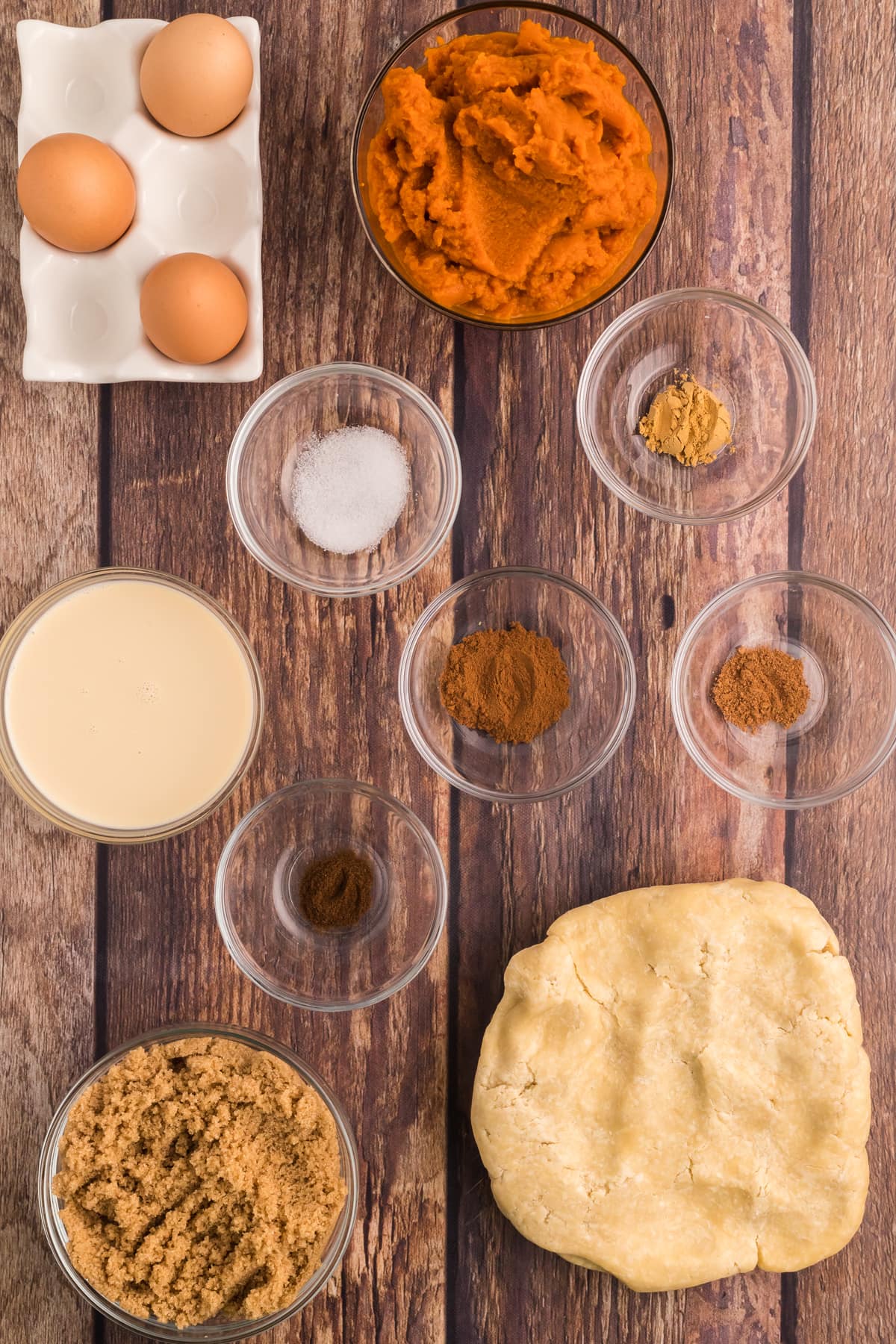 Ingredients to make the Best Pumpkin Pie Recipe.