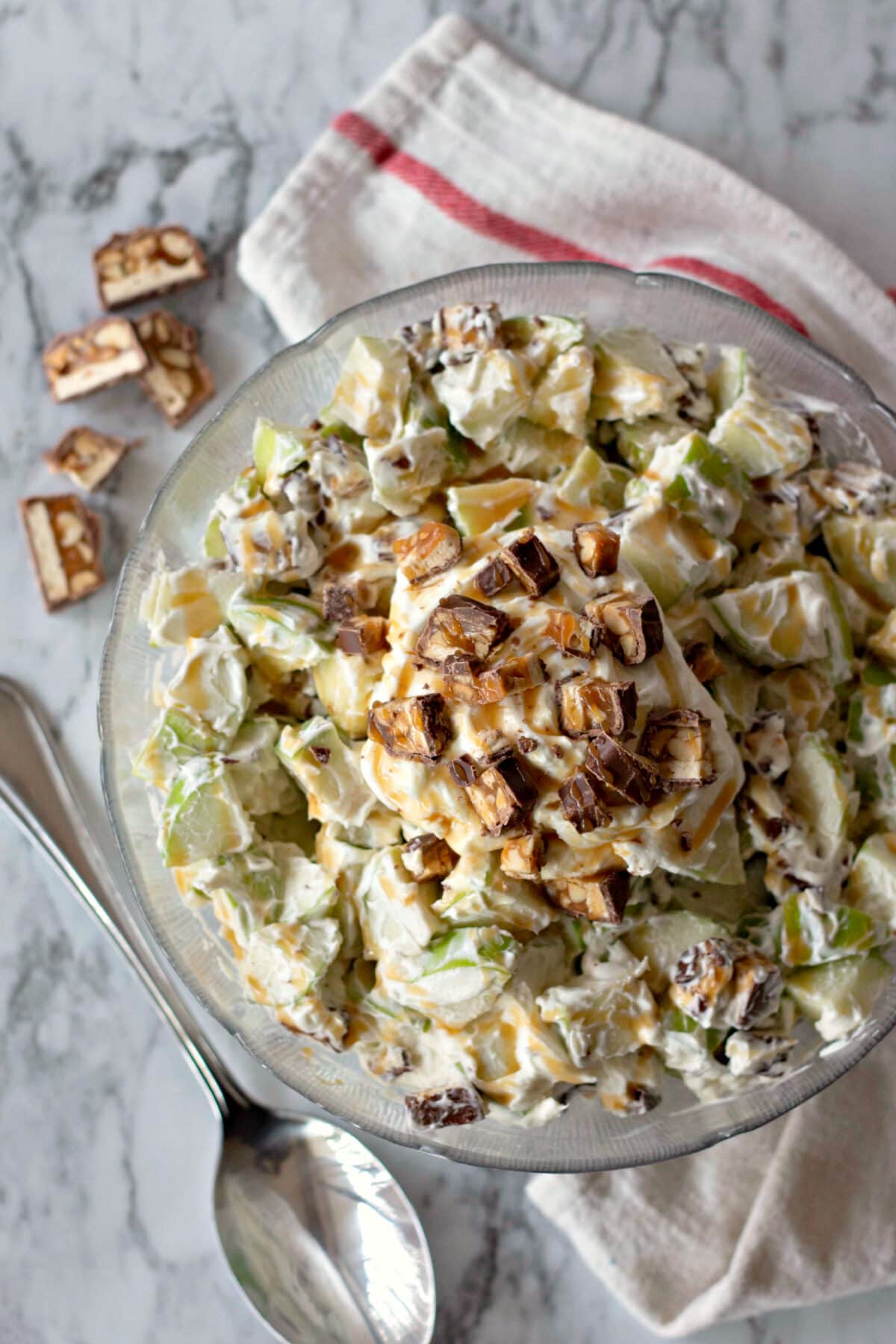 Snickers apple salad in a bowl