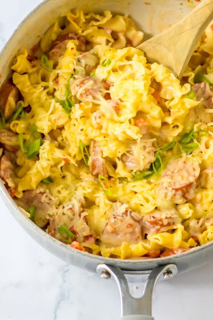 Creamy Sausage Pasta in a pan