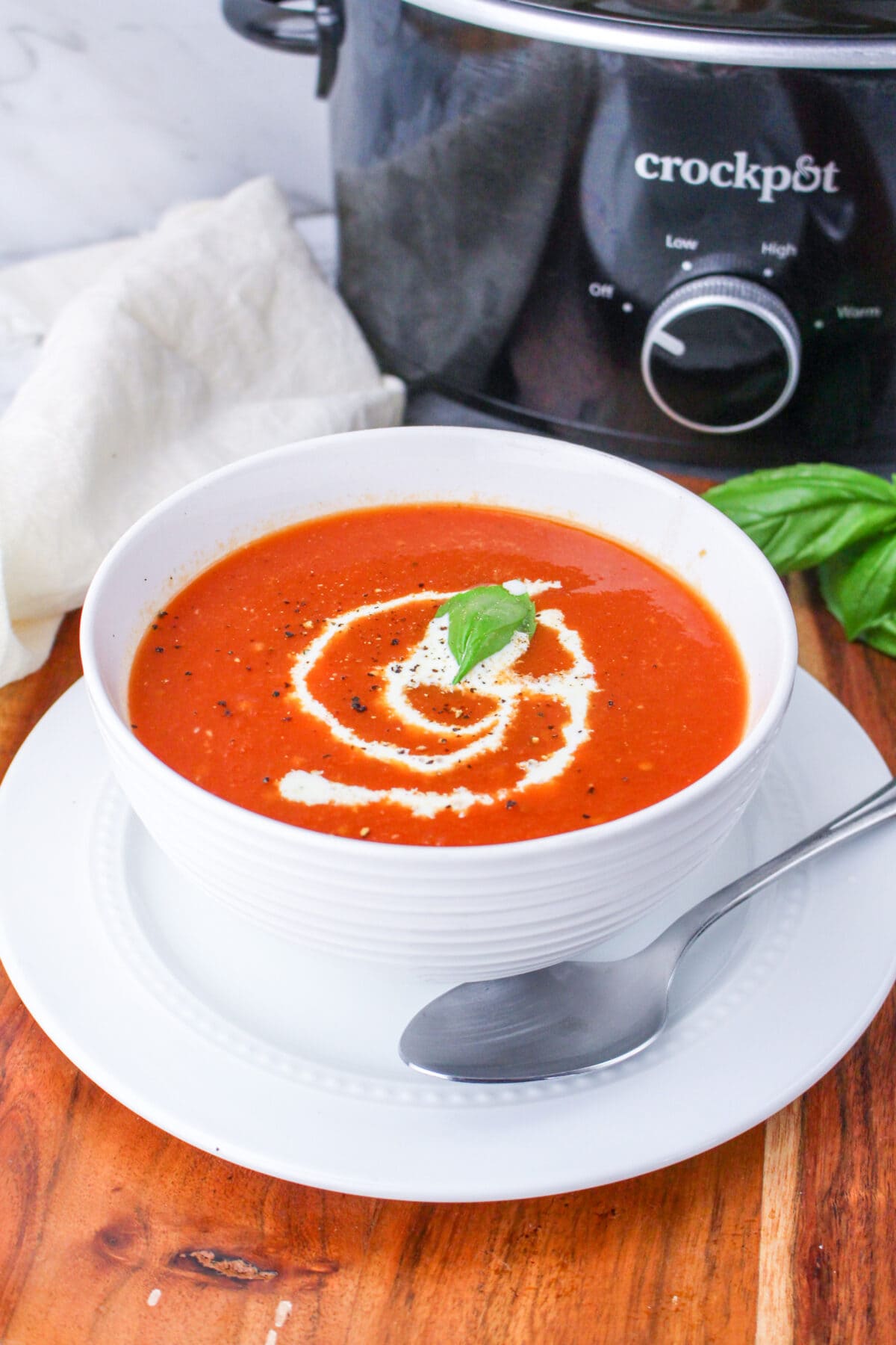 crockpot tomato soup in a bowl