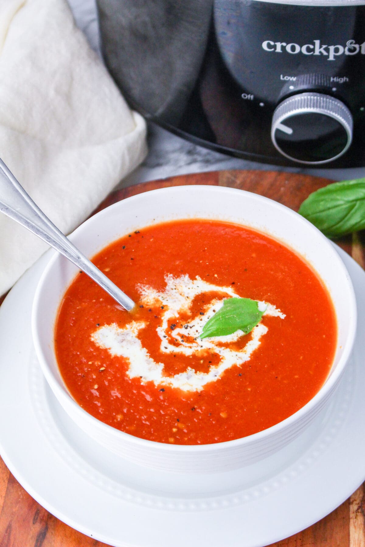 crockpot tomato soup in a bowl