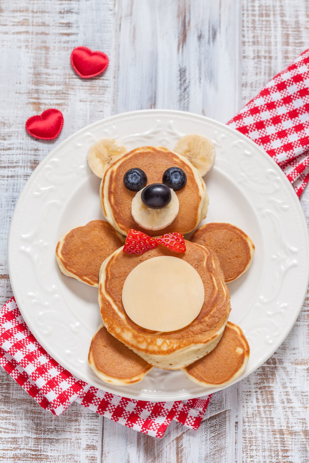 Teddy bear pancakes on a plate