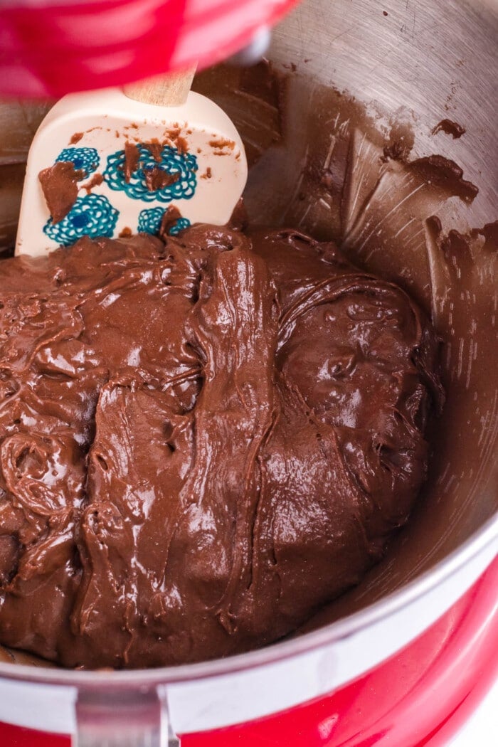 Brownie Cookie batter in a mixing bowl.