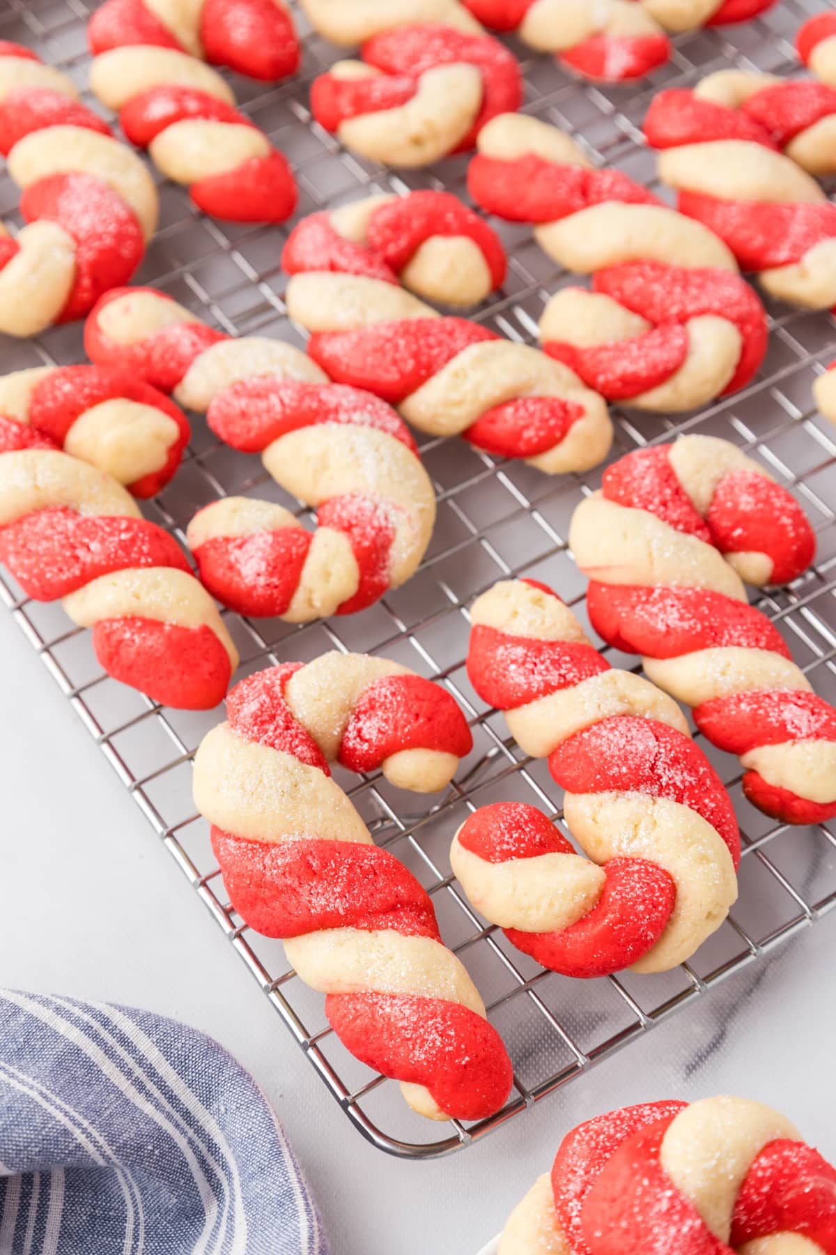 Candy Cane Cookies on a cooling rack.