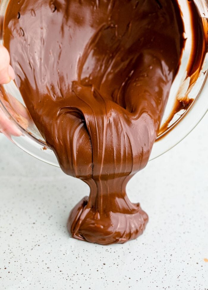 Pouring chocolate into a pan