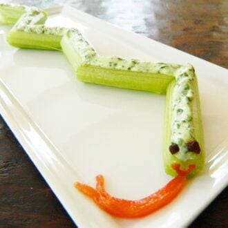 celery snake snack on a plate