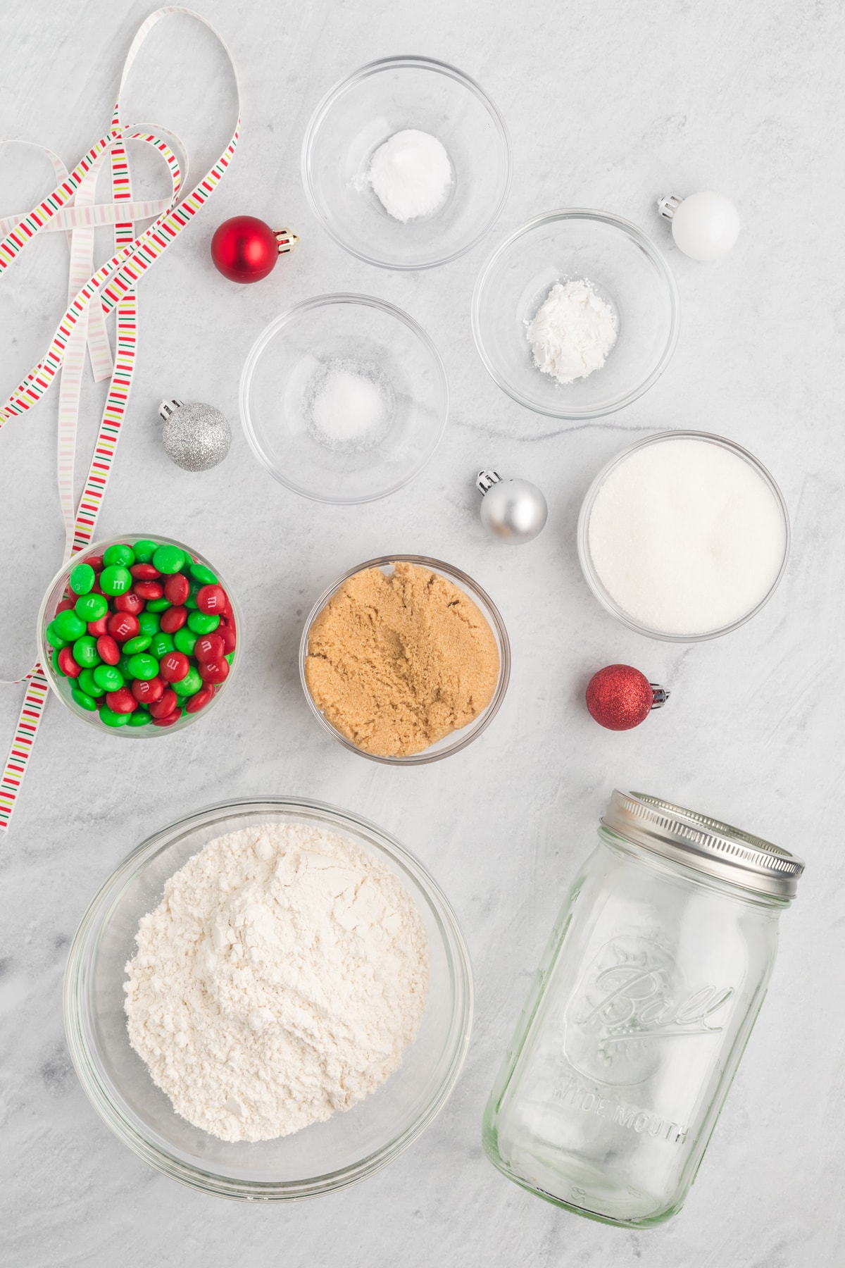 Ingredients to make Christmas Cookies in a jar.