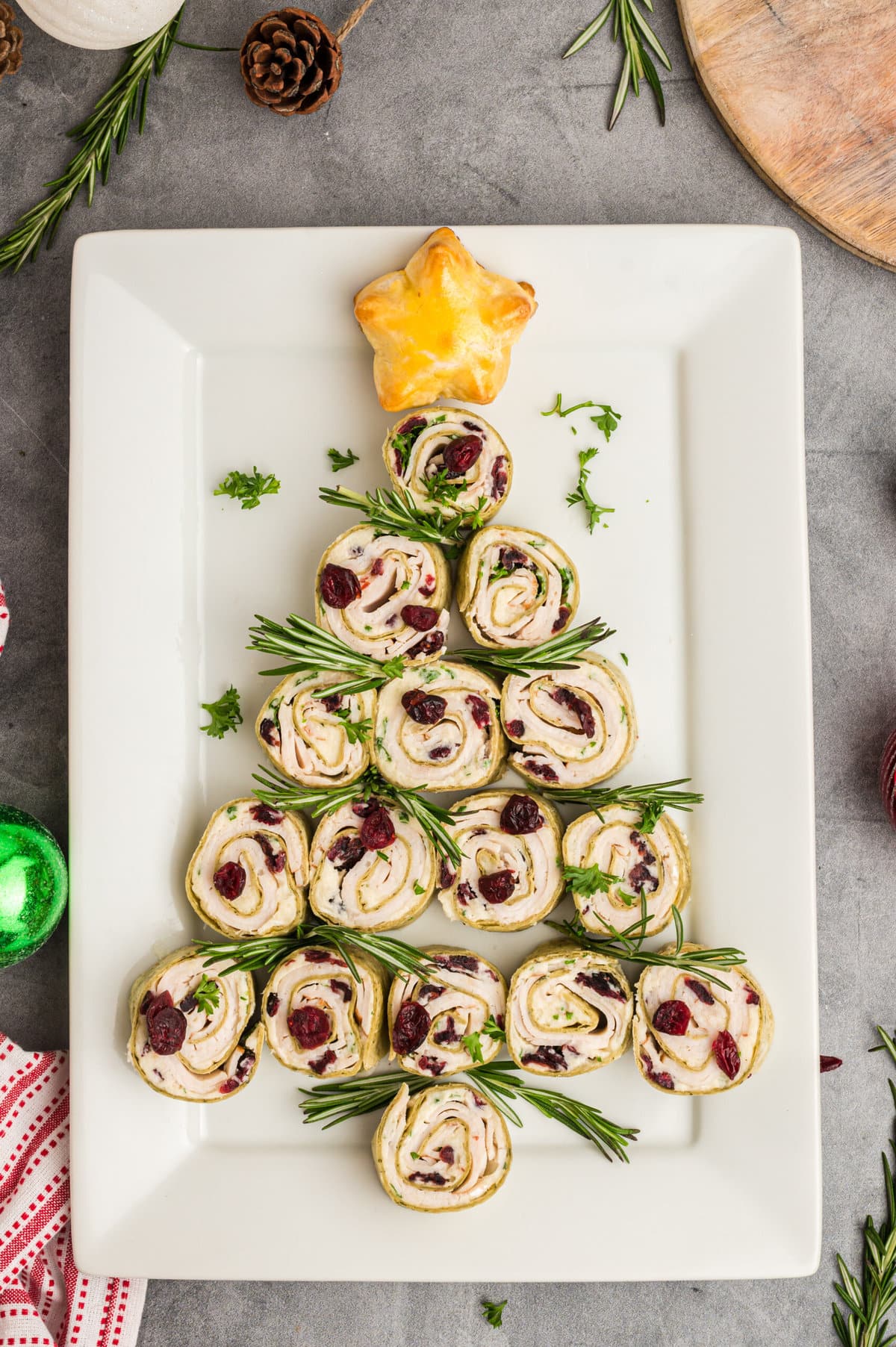 Christmas tree appetizer on a white plate