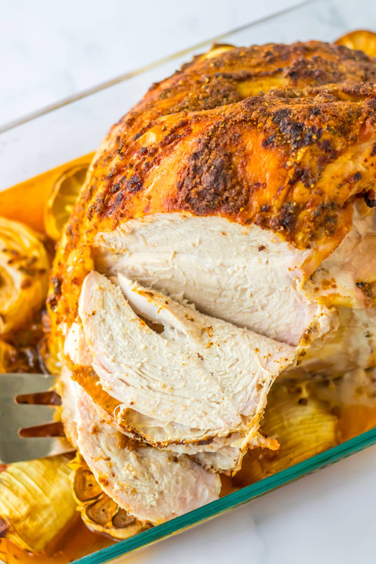 roast turkey breast with slices