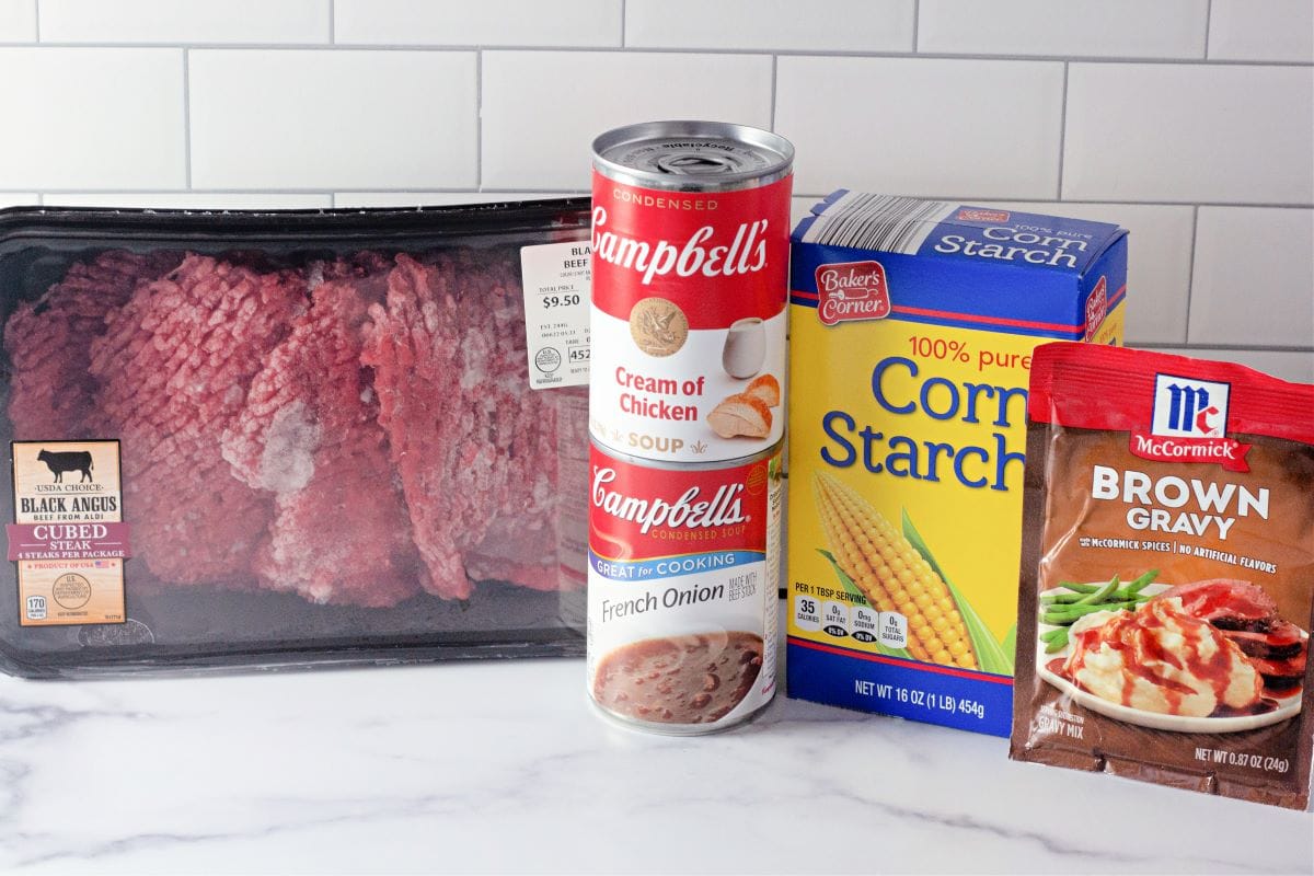 Ingredients to make Crock Pot Cube Steak with Gravy.